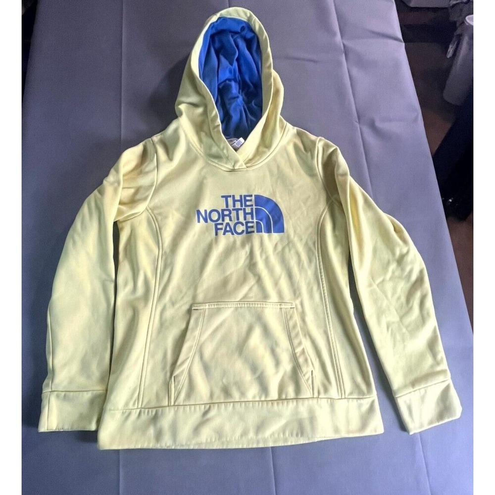The North Face Yellow Hoodies Men Medium 100% Polyester Fleece Lined Long Sleeve